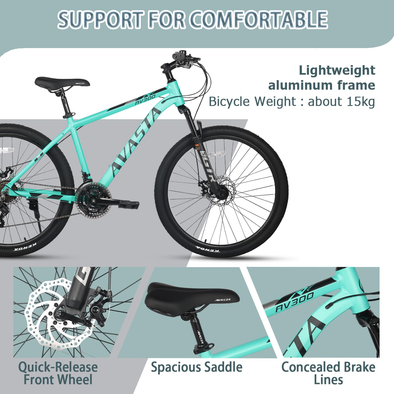 AVASTA AV300 26 27.5 inch Mountain Bike with 21-Speed, Aluminum Frame, Dual Disc Brake, Comfortable Saddle, Multiple Colors - Image 4