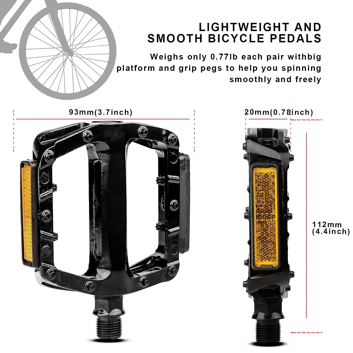 AVASTA Bike Pedals, Aluminum Alloy Bicycle Pedals with Reflector for Mountain Bike Road Bike and Other Bicycles,Threads Size 9/16 Inch - Image 5