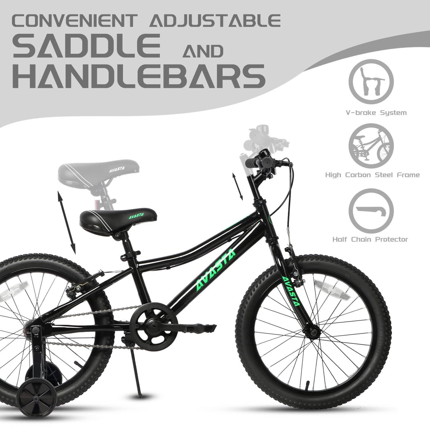 AVASTA Bilbo 18 20 24 Inch Kids Bike for Boys Girls 5-14 Years Old, Retro Style High Carbon Steel Bicycle with Adjustable Handlebars and Seat, Dual V-Brakes, Kickstand, Multiple Colors - Image 5