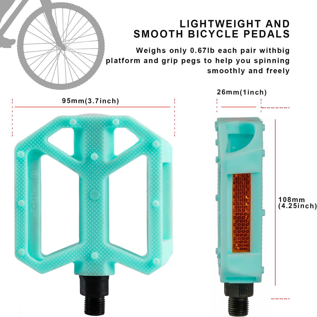 AVASTA Durable Polypropylene Bicycle Pedals with Reflector for Mountain Bike Road Bike and Other Bicycles,Two Thread Size（9/16”&1/2“） - Image 3
