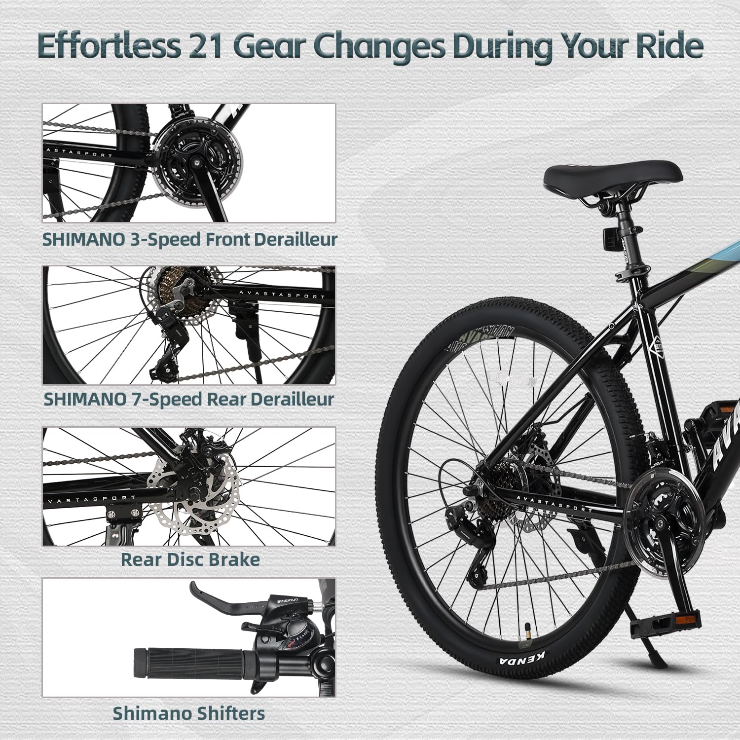 AVASTA Earth 26 27.5 inch Mountain Bike with 21-Speed, Aluminum Frame, Dual Disc Brake, Comfortable Saddle, Multiple Colors - Image 3