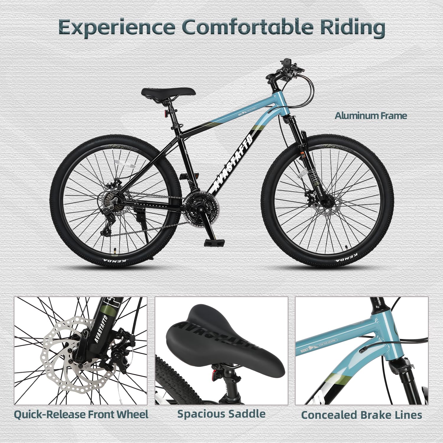 AVASTA Earth 26 27.5 inch Mountain Bike with 21-Speed, Aluminum Frame, Dual Disc Brake, Comfortable Saddle, Multiple Colors - Image 4
