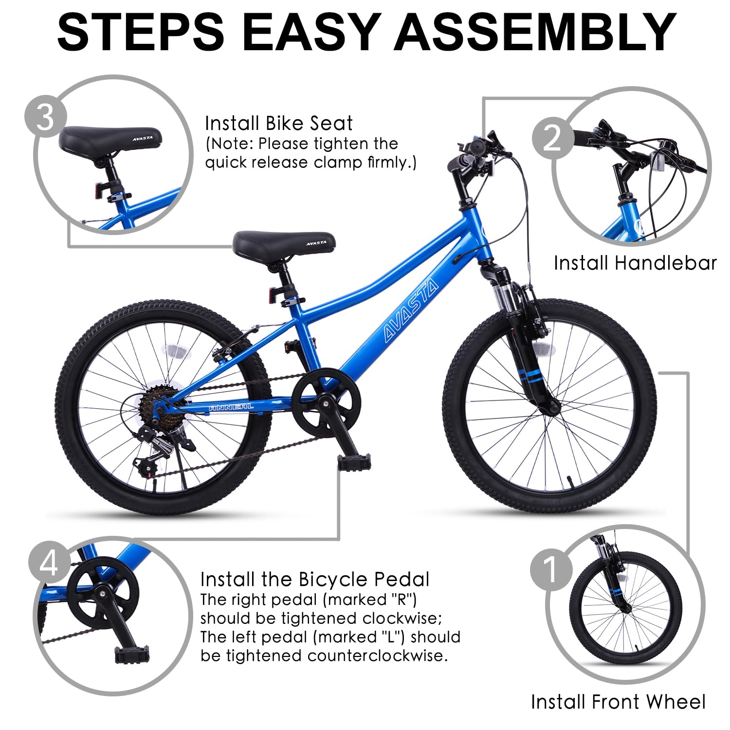 AVASTA Govet 20'' Kids Mountain Bike for 6-12 Years Old Boys Girls with Suspension Fork, 6 Speeds Drivetrain, Multiple Colors - Image 3