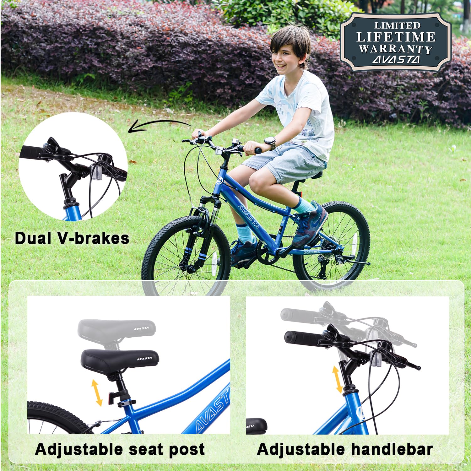 AVASTA Govet 20'' Kids Mountain Bike for 6-12 Years Old Boys Girls with Suspension Fork, 6 Speeds Drivetrain, Multiple Colors - Image 4