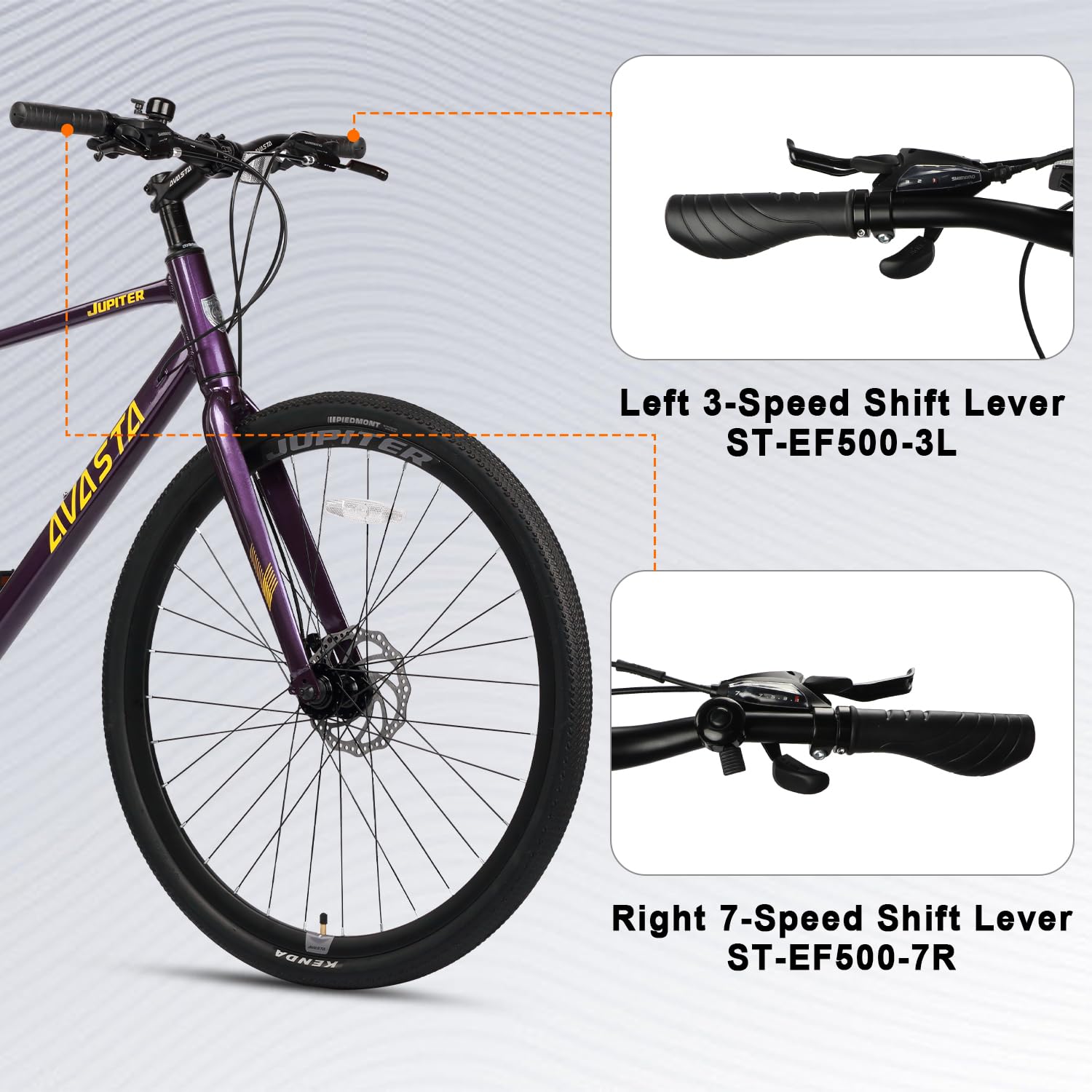 AVASTA Jupiter 700C Road Adult Step-Over Hybrid Cycling Bike Bicycle, Aluminum Frame, 21-Speed, Dual Disc Brakes, Multpile Colors for Men Woman Male Female - Image 2