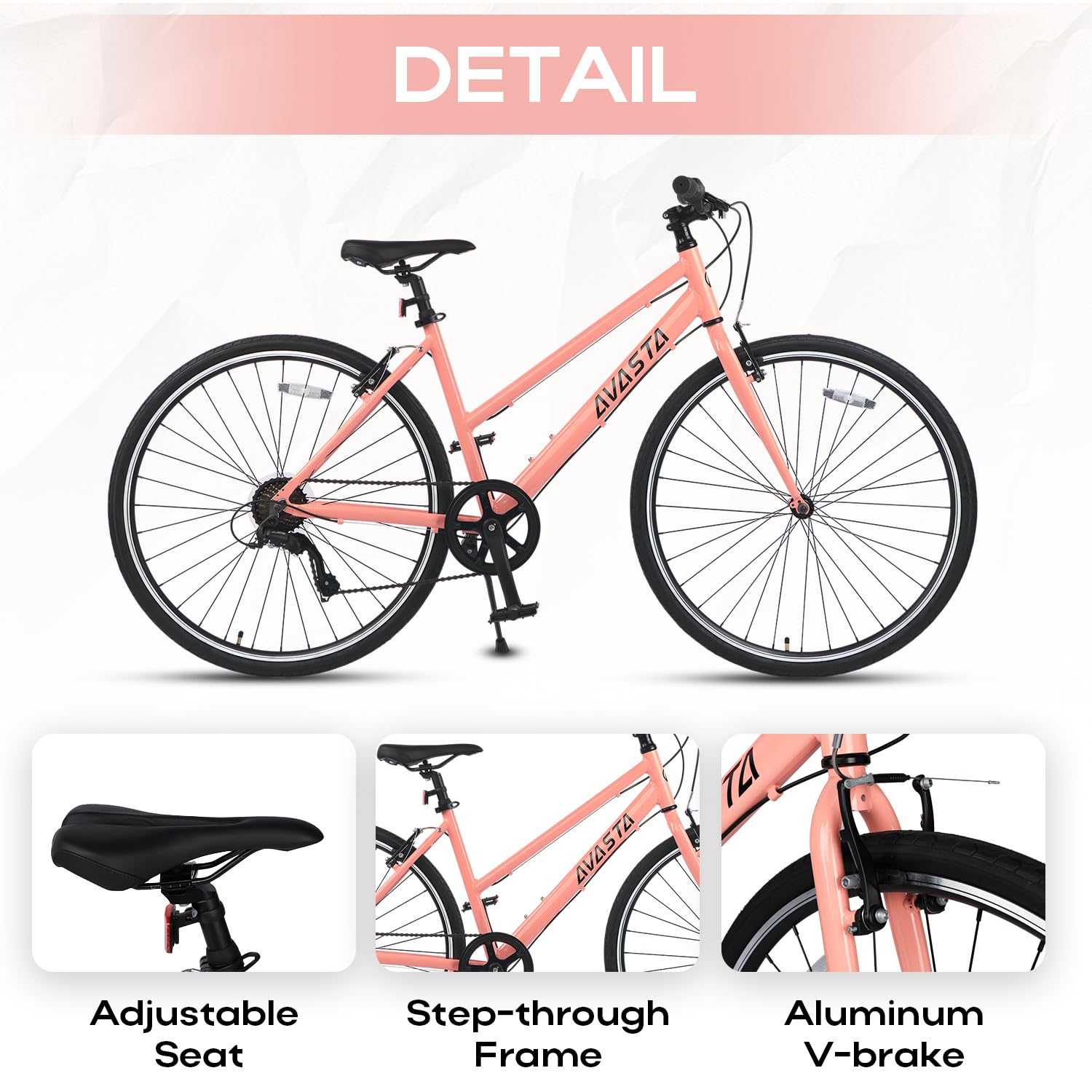 AVASTA Populus 700C Road Bike for Women with Kickstand, 15 17 Inch Lightweight Step Through Aluminum Alloy Frame, 7-Speed Drivetrain, Multiple Colors - Image 3