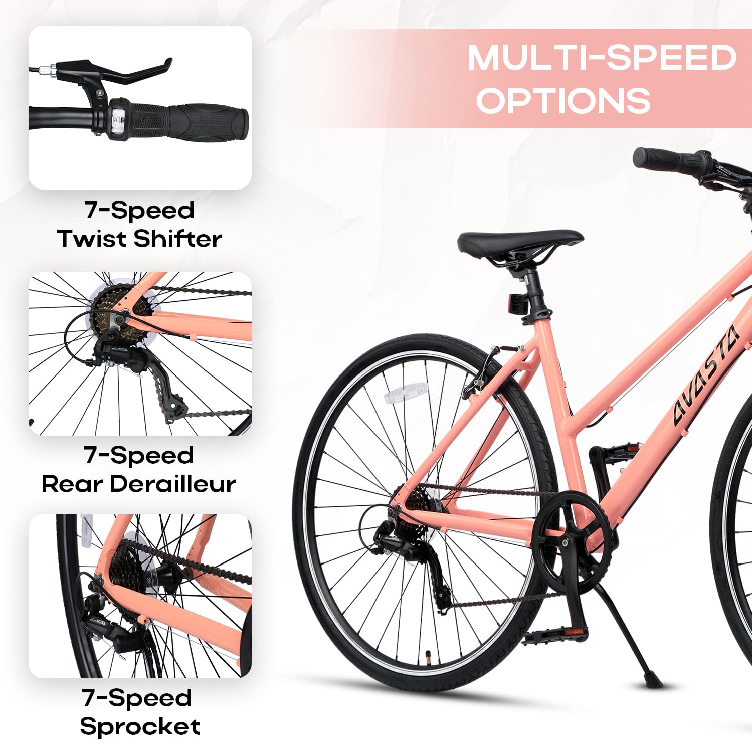AVASTA Populus 700C Road Bike for Women with Kickstand, 15 17 Inch Lightweight Step Through Aluminum Alloy Frame, 7-Speed Drivetrain, Multiple Colors - Image 4