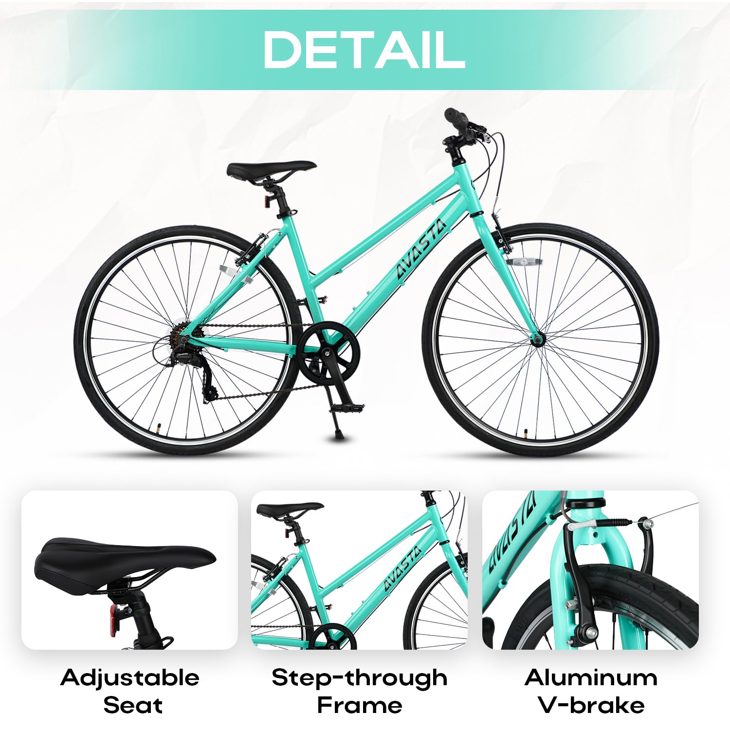 AVASTA Populus 700C Road Bike for Women with Kickstand, 15 17 Inch Lightweight Step Through Aluminum Alloy Frame, 7-Speed Drivetrain, Multiple Colors - Image 3