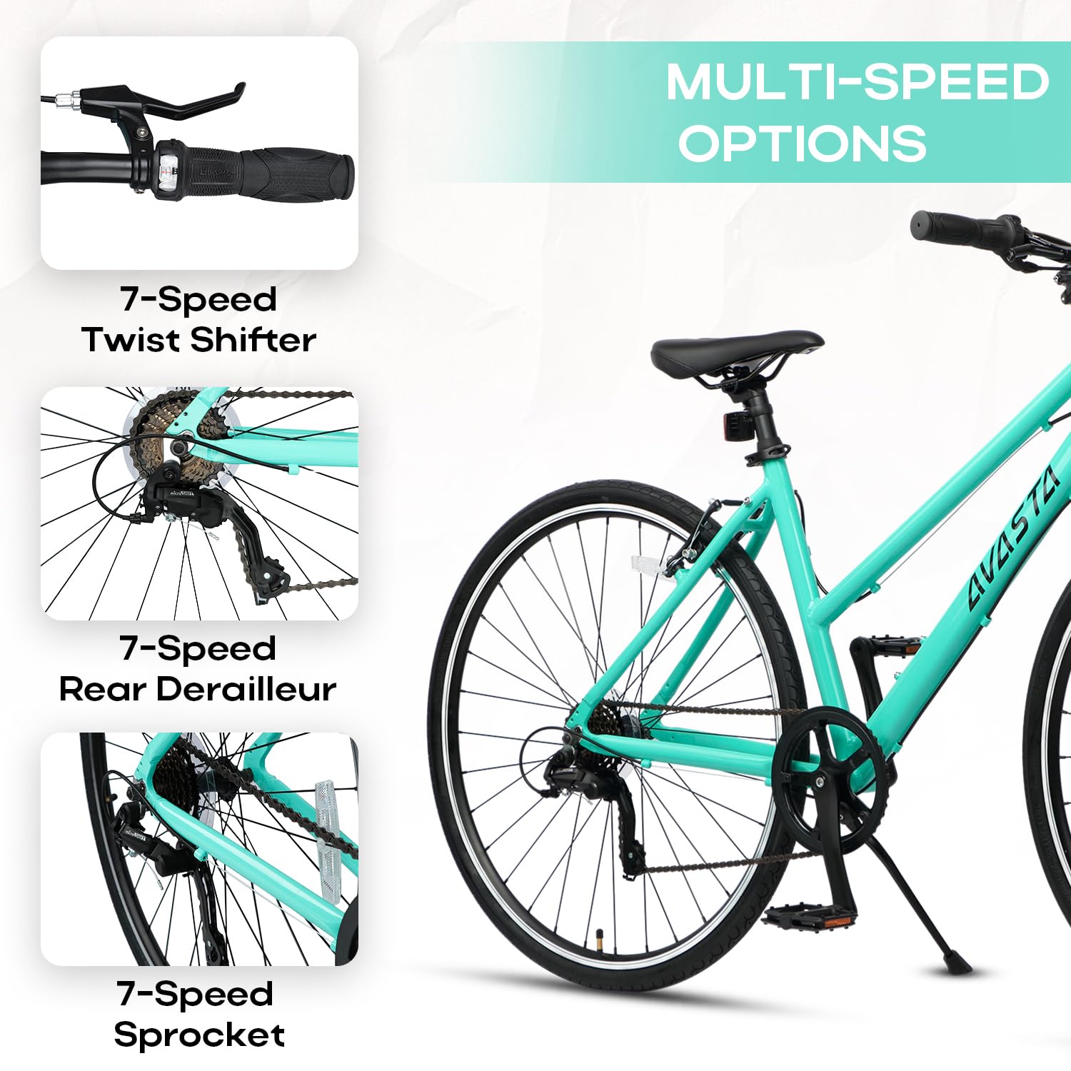 AVASTA Populus 700C Road Bike for Women with Kickstand, 15 17 Inch Lightweight Step Through Aluminum Alloy Frame, 7-Speed Drivetrain, Multiple Colors - Image 4