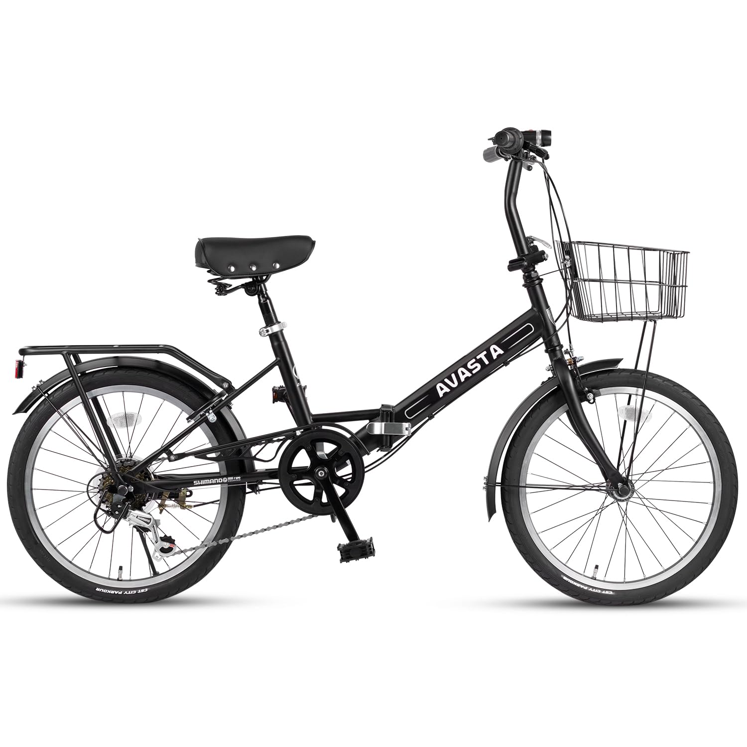 AVASTA Quartet 20 24 Inch Folding Bike with 7-Speed, Dual C-Brake, Fender, Rear Rack and Bicycle Basket, Mutiple Colors - Image 2