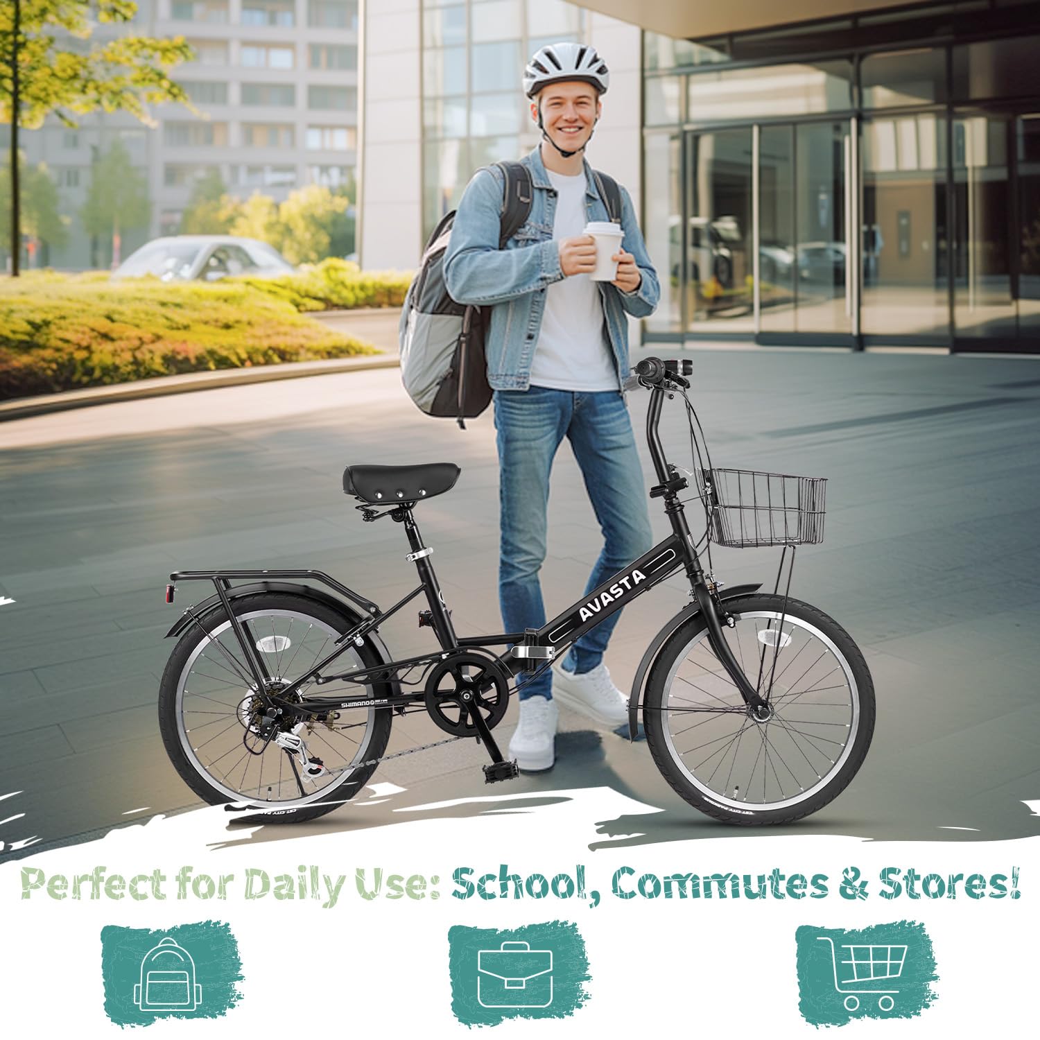 AVASTA Quartet 20 24 Inch Folding Bike with 7-Speed, Dual C-Brake, Fender, Rear Rack and Bicycle Basket, Mutiple Colors - Image 7