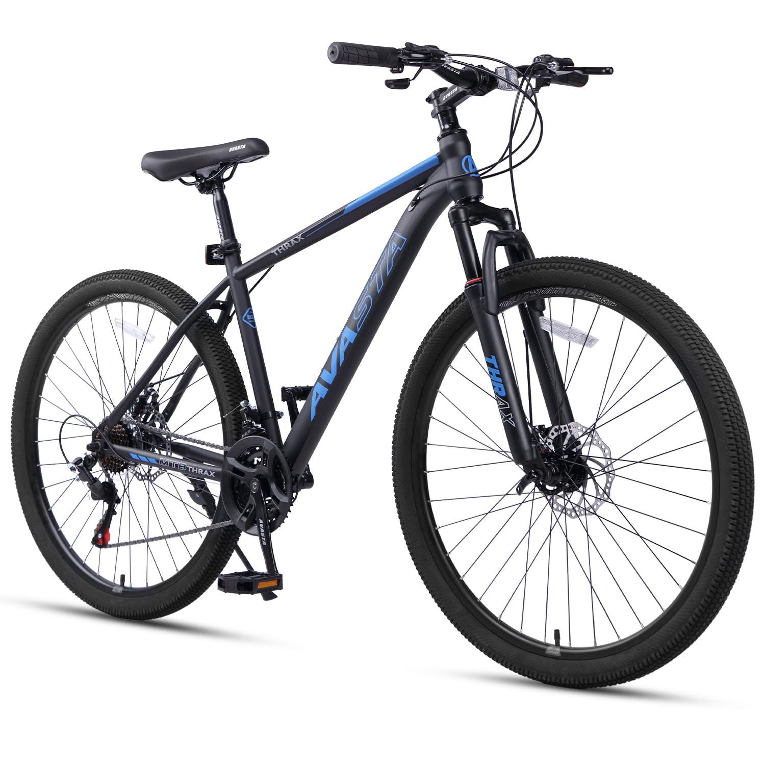 AVASTA Thrax 24 26 27.5 inch Mountain Bike with 21-Speed, High Tensile Steel Frame, Dual Disc Brake, Comfortable Saddle, Multiple Colors