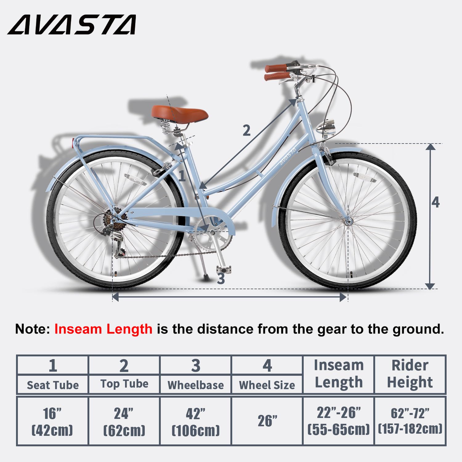 AVASTA Vela Hybrid Bike for Adult Women Female Lightweight Step Through 26 Inch High Tensile Steel Frame City Commuter Comfort Lady Bicycle, 6-Speed, Multiple Colors - Image 6