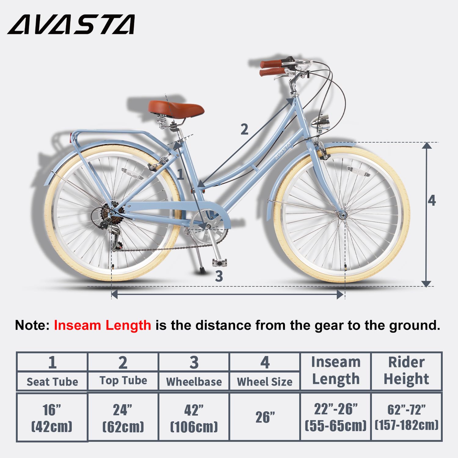 AVASTA Vela Hybrid Bike for Adult Women Female Lightweight Step Through 26 Inch High Tensile Steel Frame City Commuter Comfort Lady Bicycle, 6-Speed, Multiple Colors - Image 7